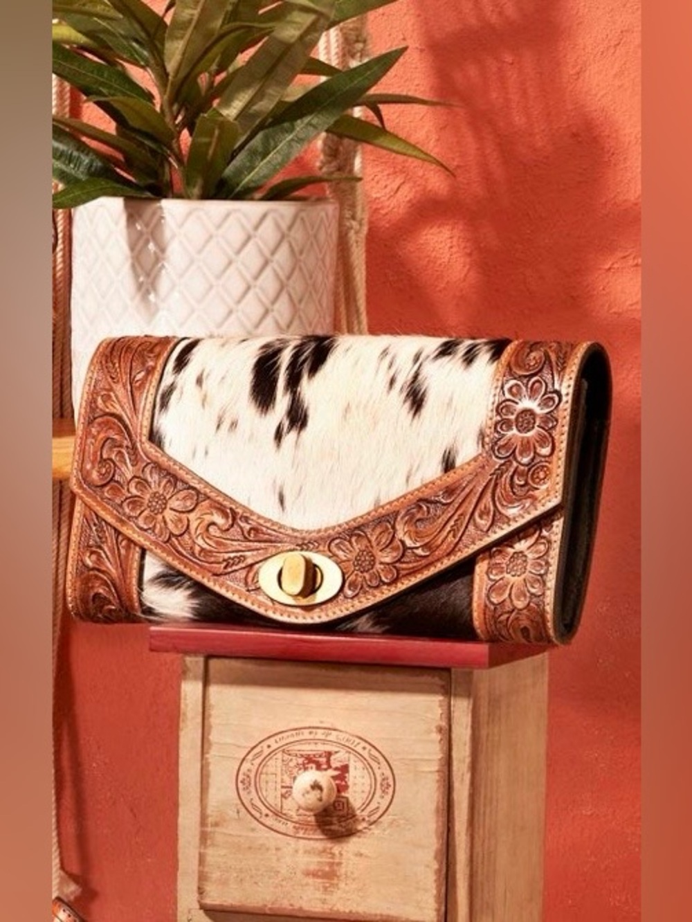 MYRA Hand Tooled Leather & Hairon Advent Wallet